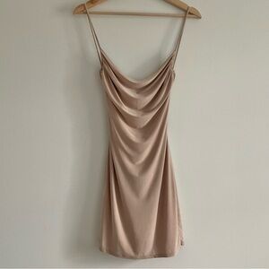 21 Saints Beige Open Back Spaghetti Strap Satin Slip Dress Size XS